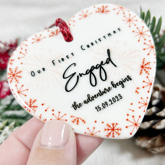 The Adventure Begins - "Our First Christmas Engaged" Christmas Bauble