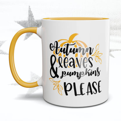 Autumn Leaves and Pumpkins Please Mug