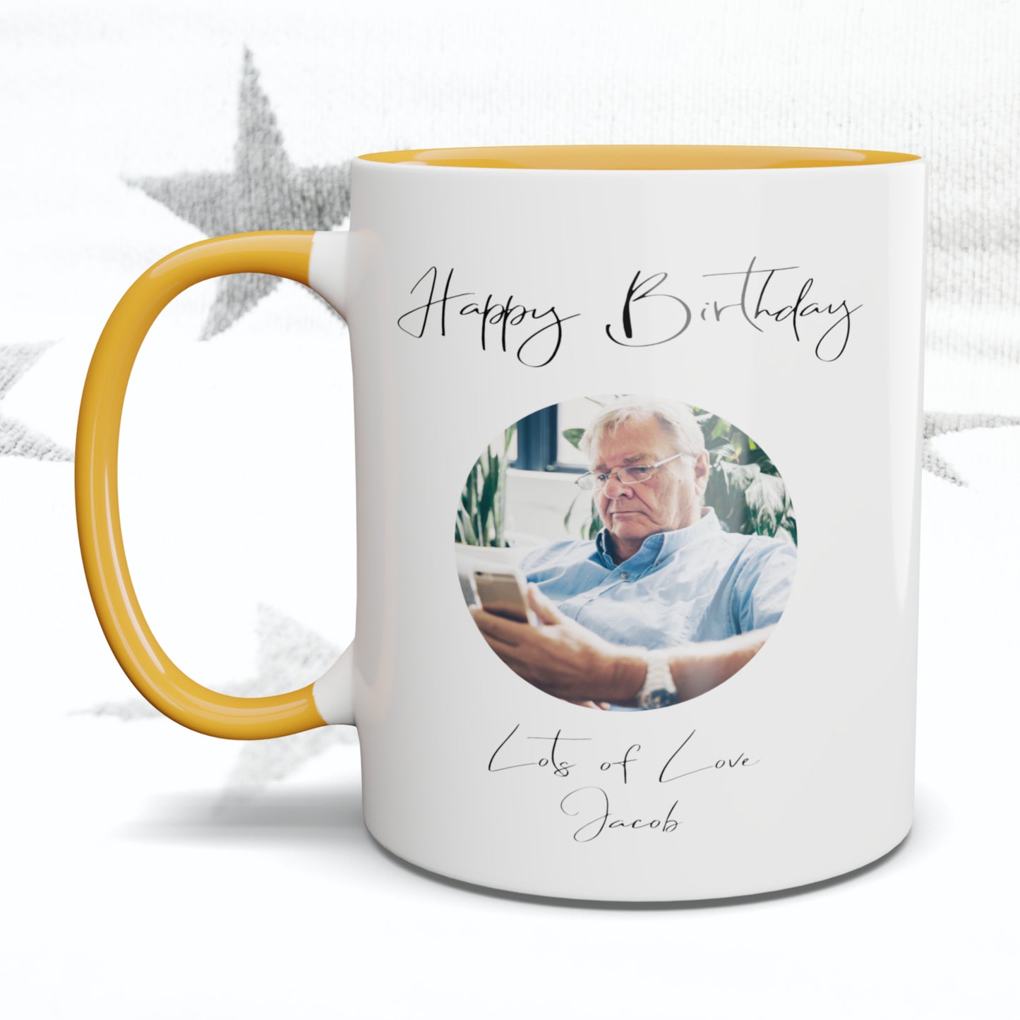 Happy Birthday Fancy Font Circle Photo Mug