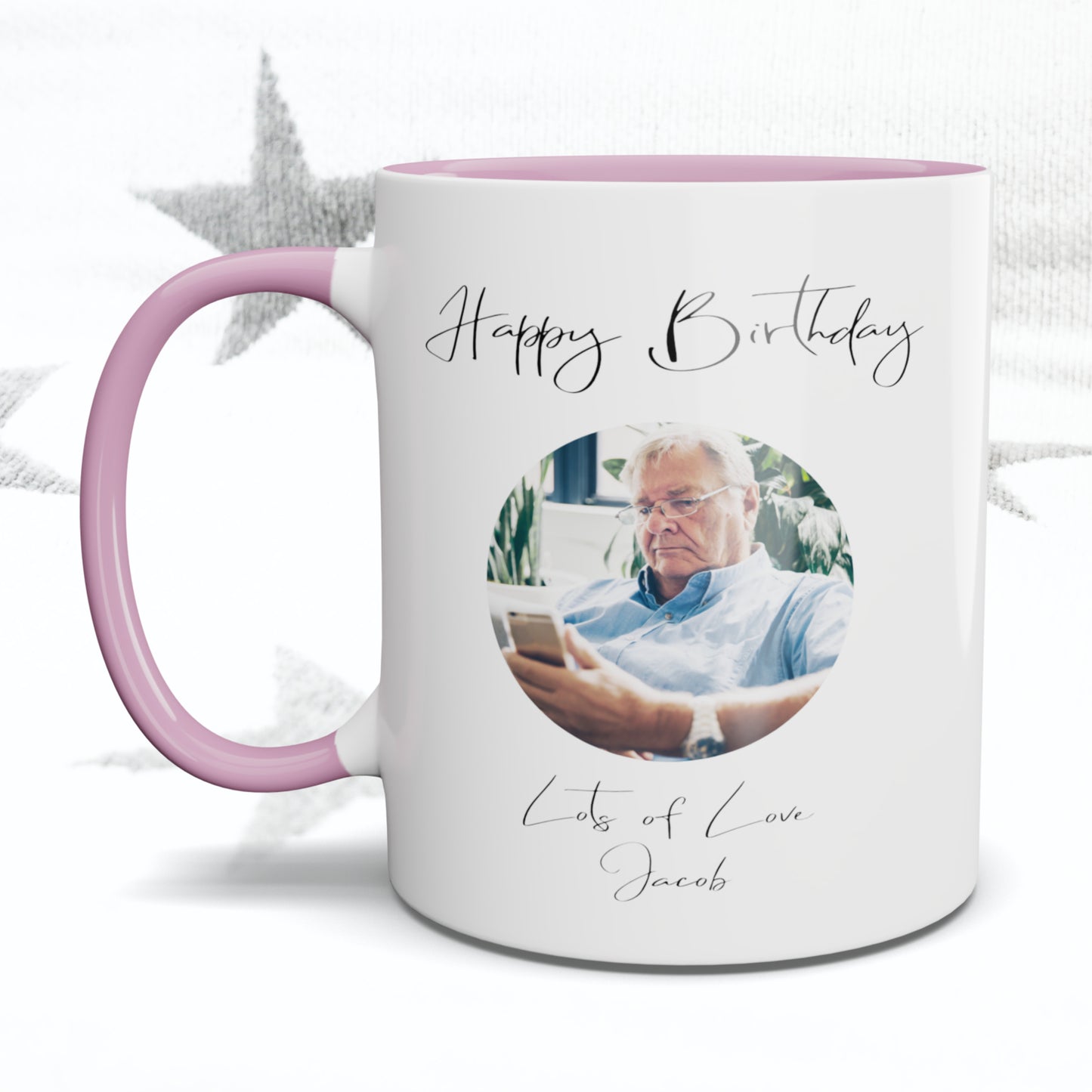 Happy Birthday Fancy Font Circle Photo Mug