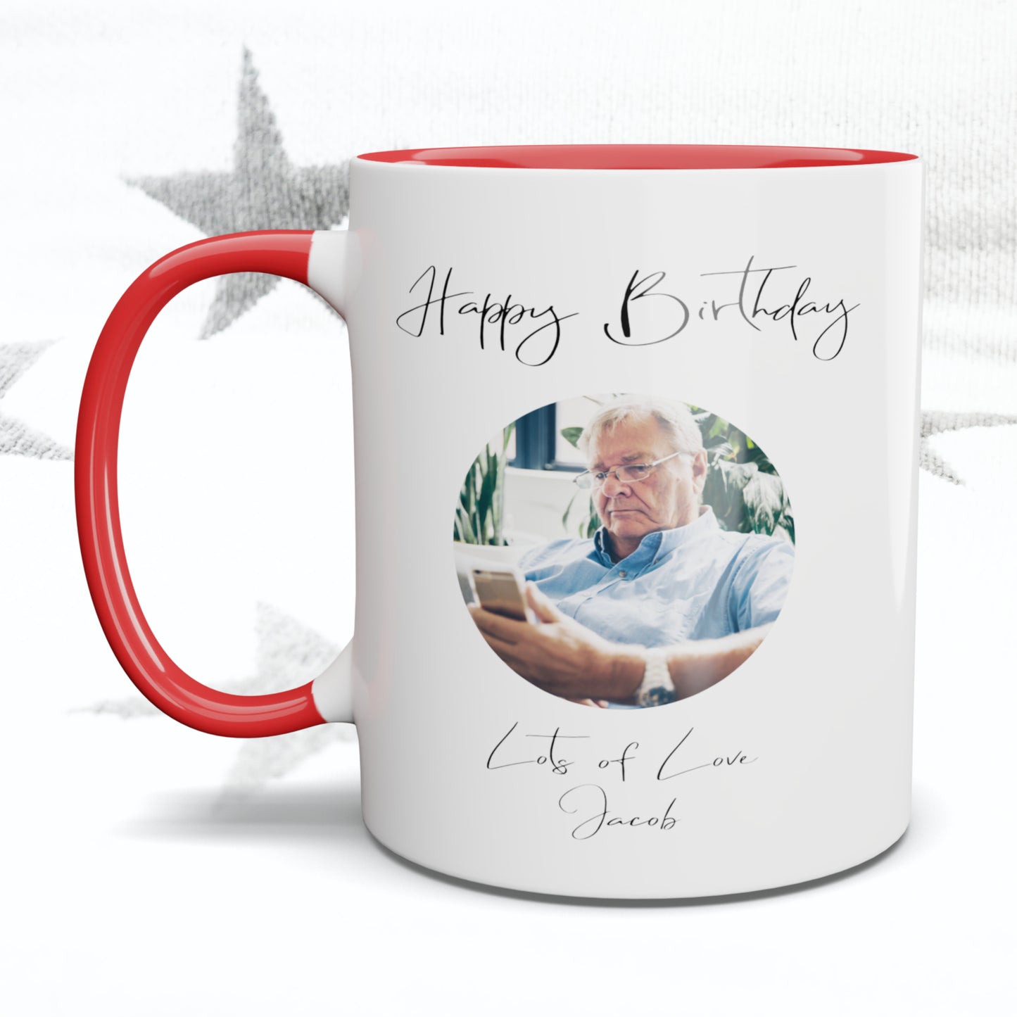 Happy Birthday Fancy Font Circle Photo Mug