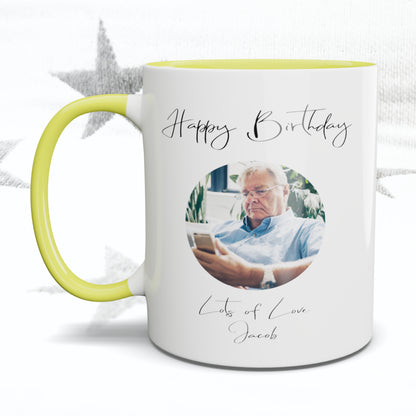 Happy Birthday Fancy Font Circle Photo Mug