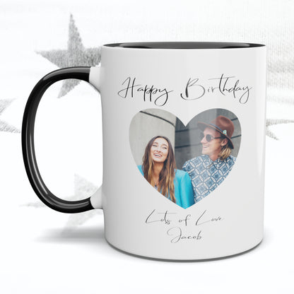 Happy Birthday Fancy Font Heart Photo Mug