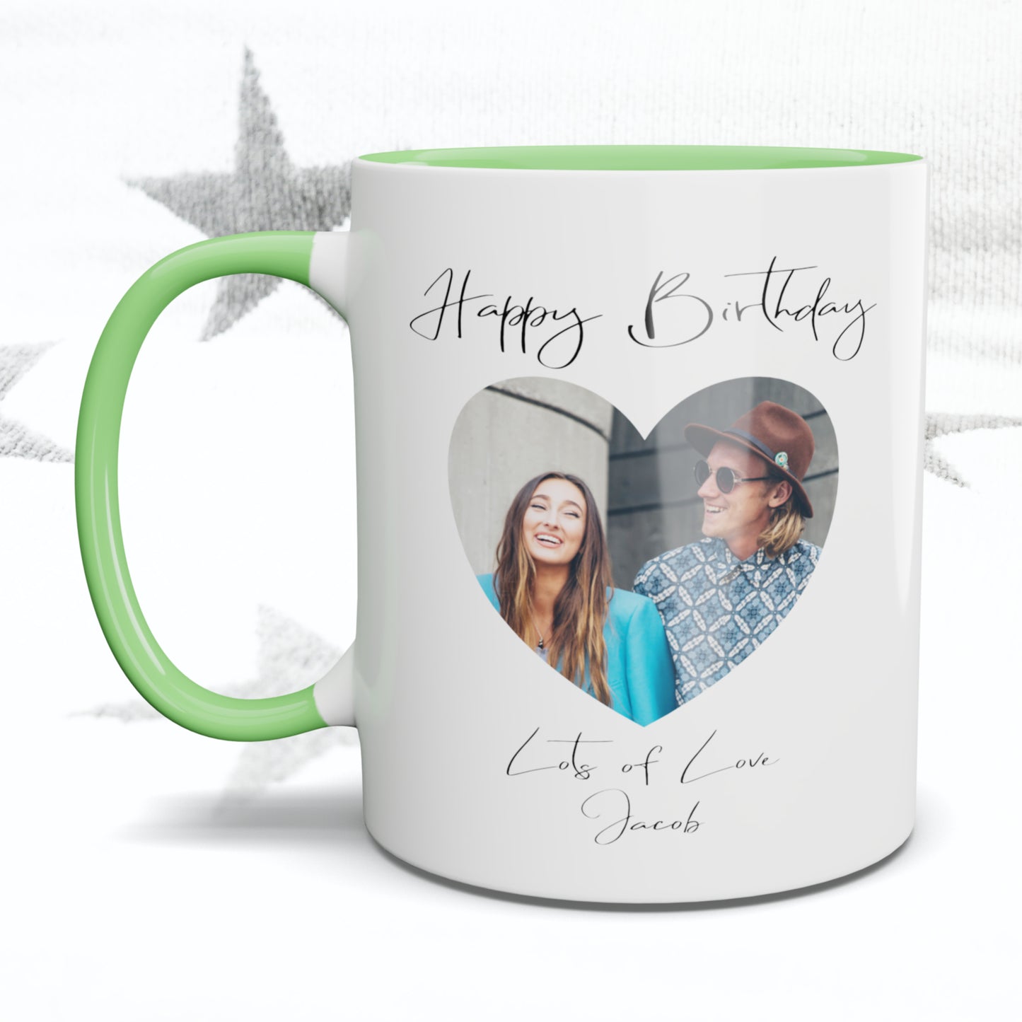 Happy Birthday Fancy Font Heart Photo Mug