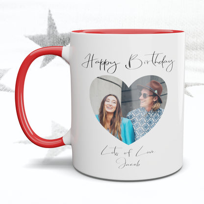 Happy Birthday Fancy Font Heart Photo Mug