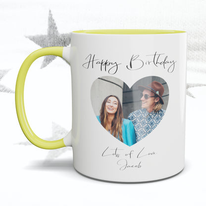 Happy Birthday Fancy Font Heart Photo Mug