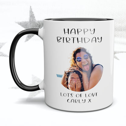 Happy Birthday Simple Font Circle Photo Mug