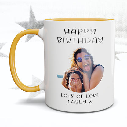 Happy Birthday Simple Font Circle Photo Mug