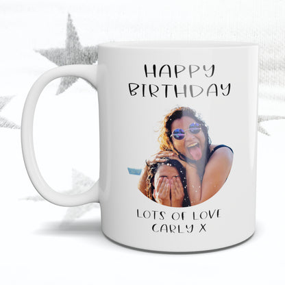 Happy Birthday Simple Font Circle Photo Mug