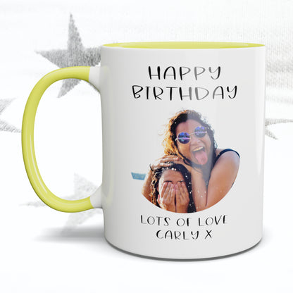 Happy Birthday Simple Font Circle Photo Mug