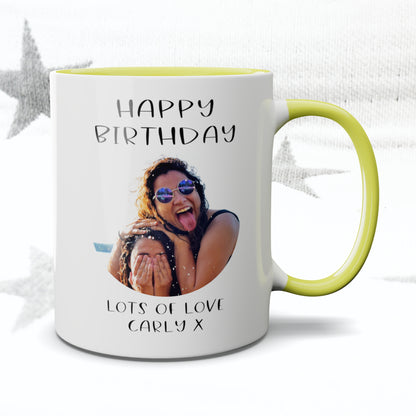 Happy Birthday Simple Font Circle Photo Mug