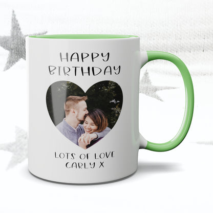 Happy Birthday Simple Font Heart Photo Mug