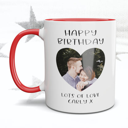 Happy Birthday Simple Font Heart Photo Mug