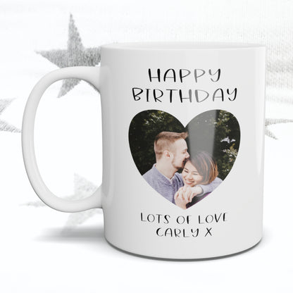 Happy Birthday Simple Font Heart Photo Mug