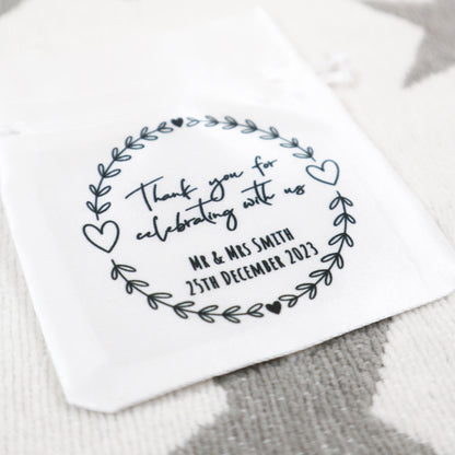 "Thank you for celebrating with us" Wreath Heart Design - Wedding Favour Gift Bags