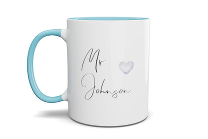 MR/MRS Personalised Blue Heart Mug