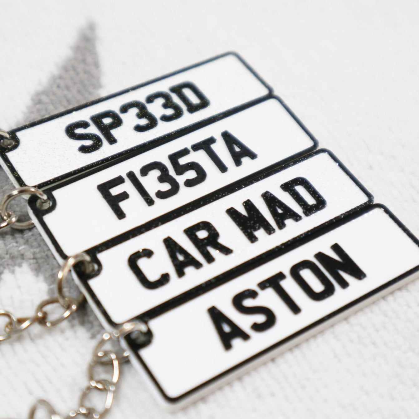 3D Number Plate Keyrings in White