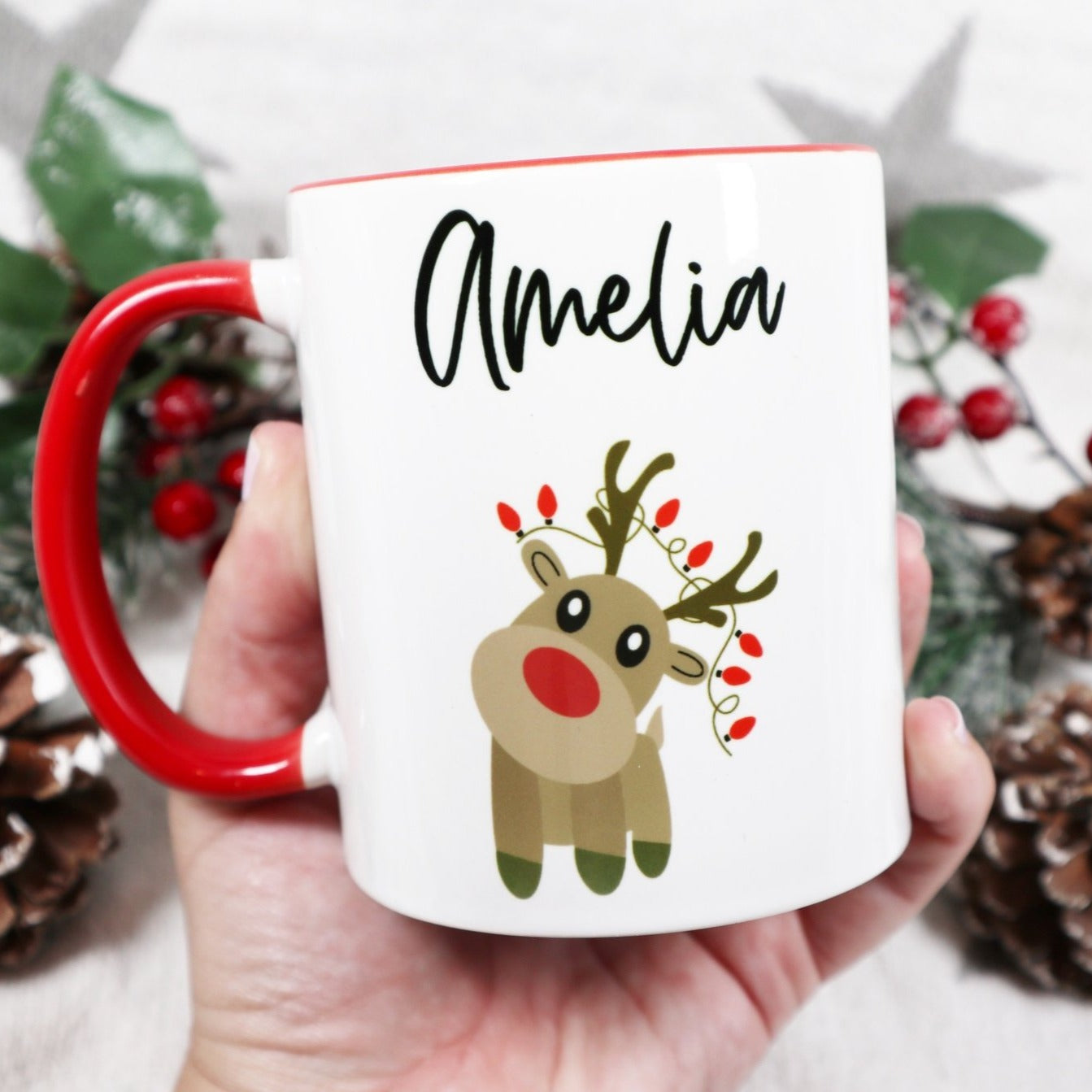 Christmas Reindeer Personalised Name Mug